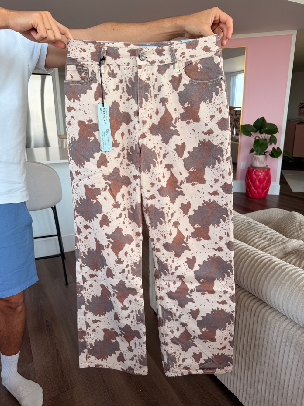 Cow Print Wide-Leg Women's Jeans